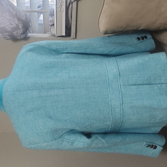 New Talbots Womens Herringbone Turquoise Wool Blend Blazer - Picture 4 of 11